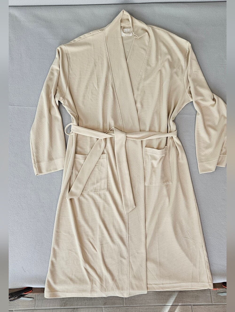Line & Dot NWOT Women's Size L/XL Cream Waffle-Knit Robe - Picture 2 of 7